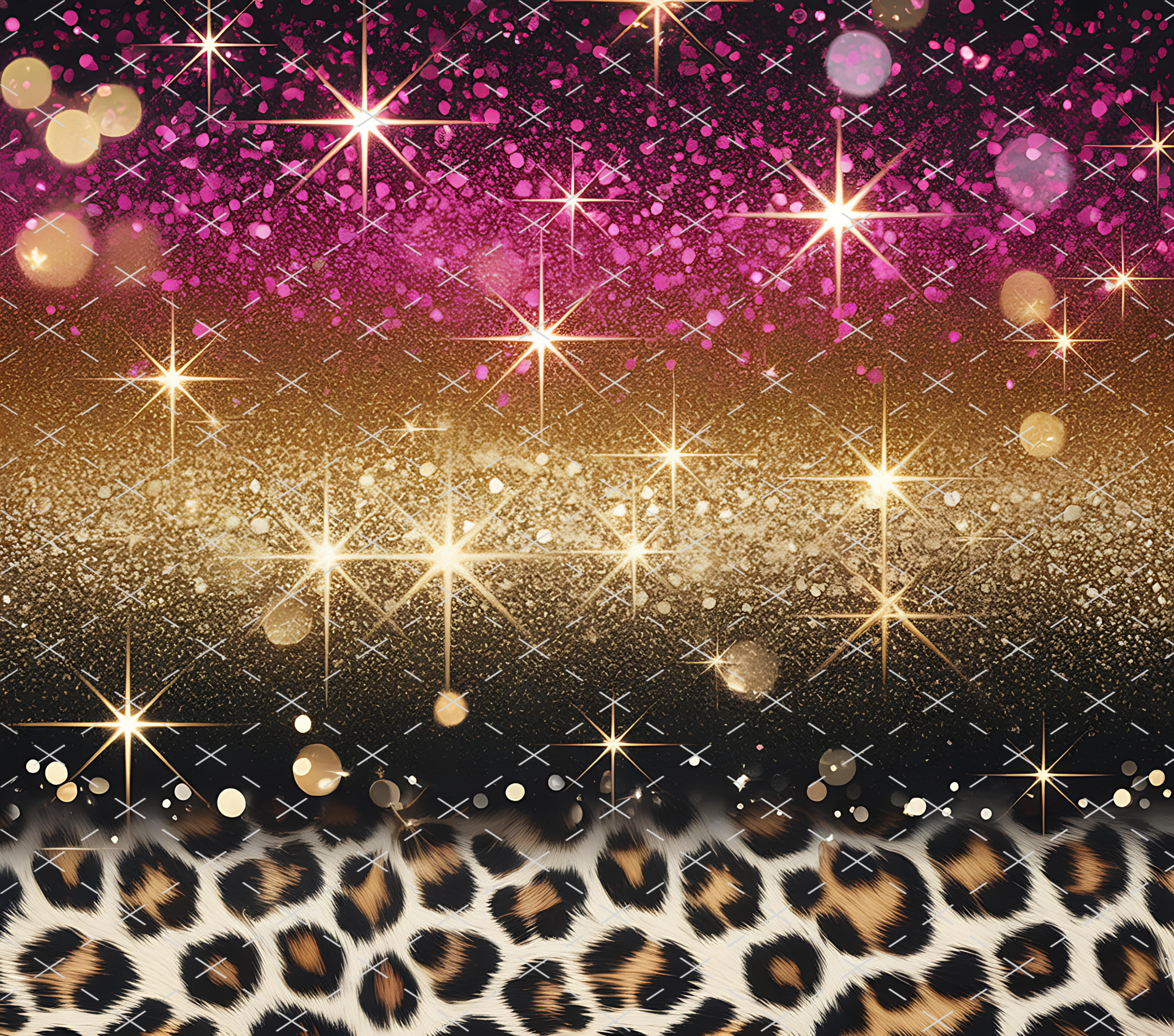 Pink Gold Leopard Glitter: Glam Sparkle Animal Print Aesthetic tumbler wrap 20oz PNG