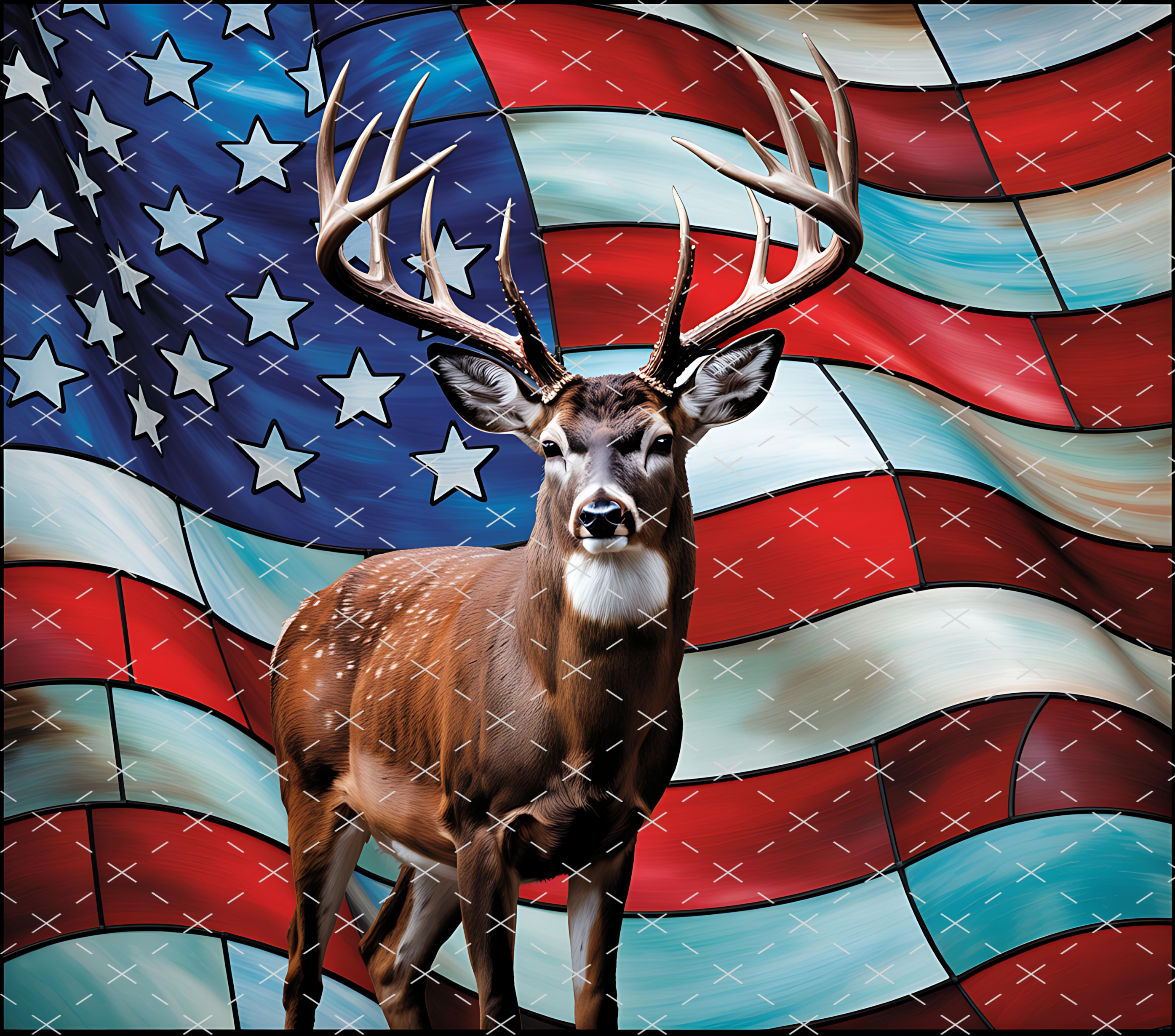 Patriotic Deer American Flag Design tumbler wrap 20oz PNG
