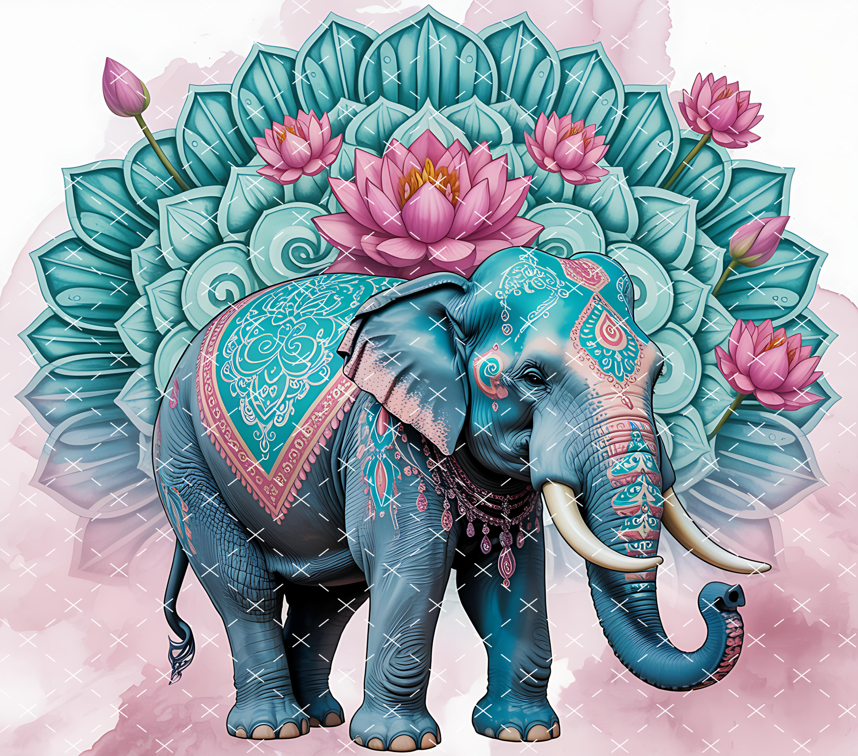 Boho Lotus Elephant: Mandala Floral Art Design tumbler wrap 20oz PNG