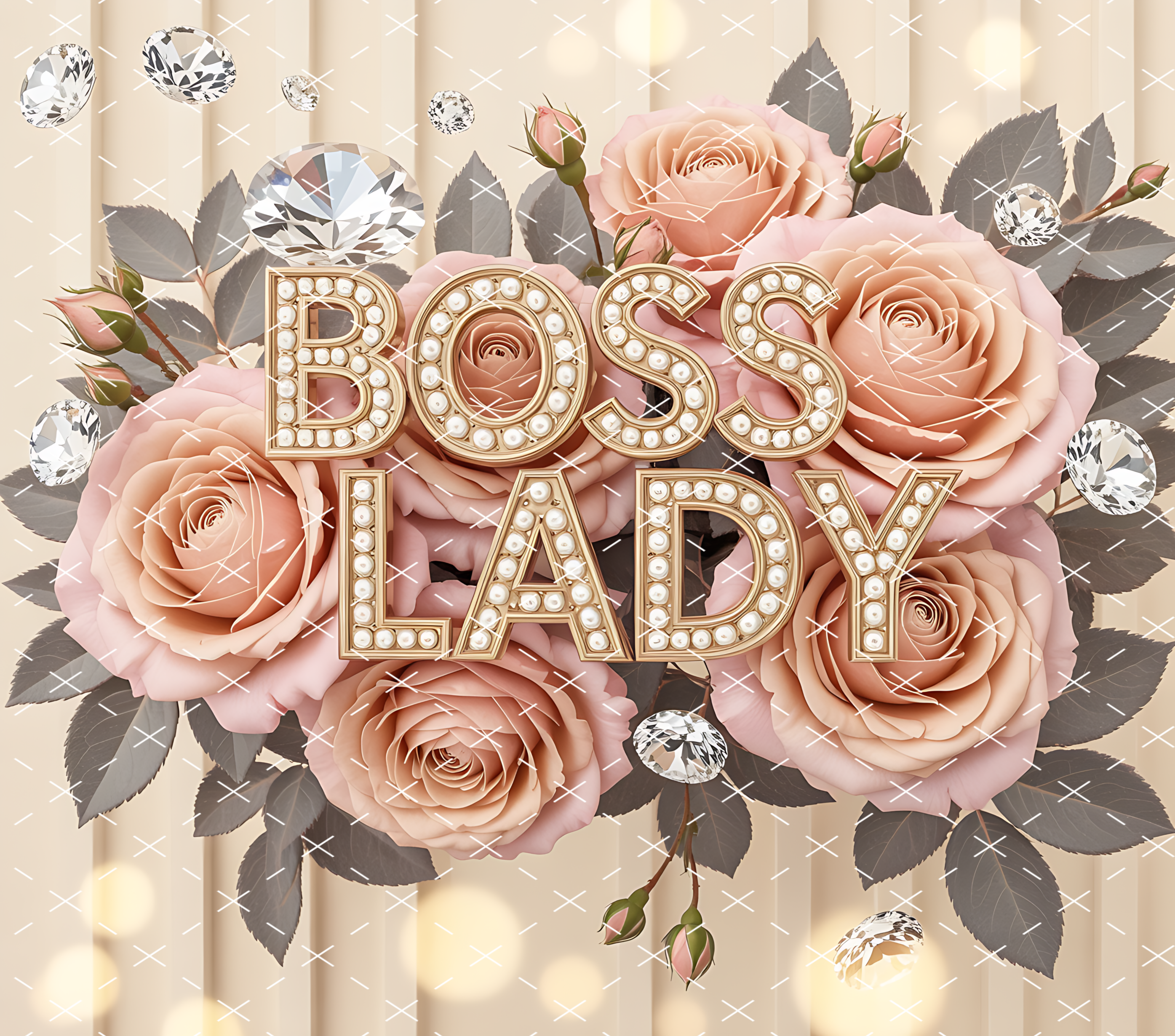 Boss Lady Glam Floral: Rose and Diamond Chic Aesthetic tumbler wrap 20oz PNG