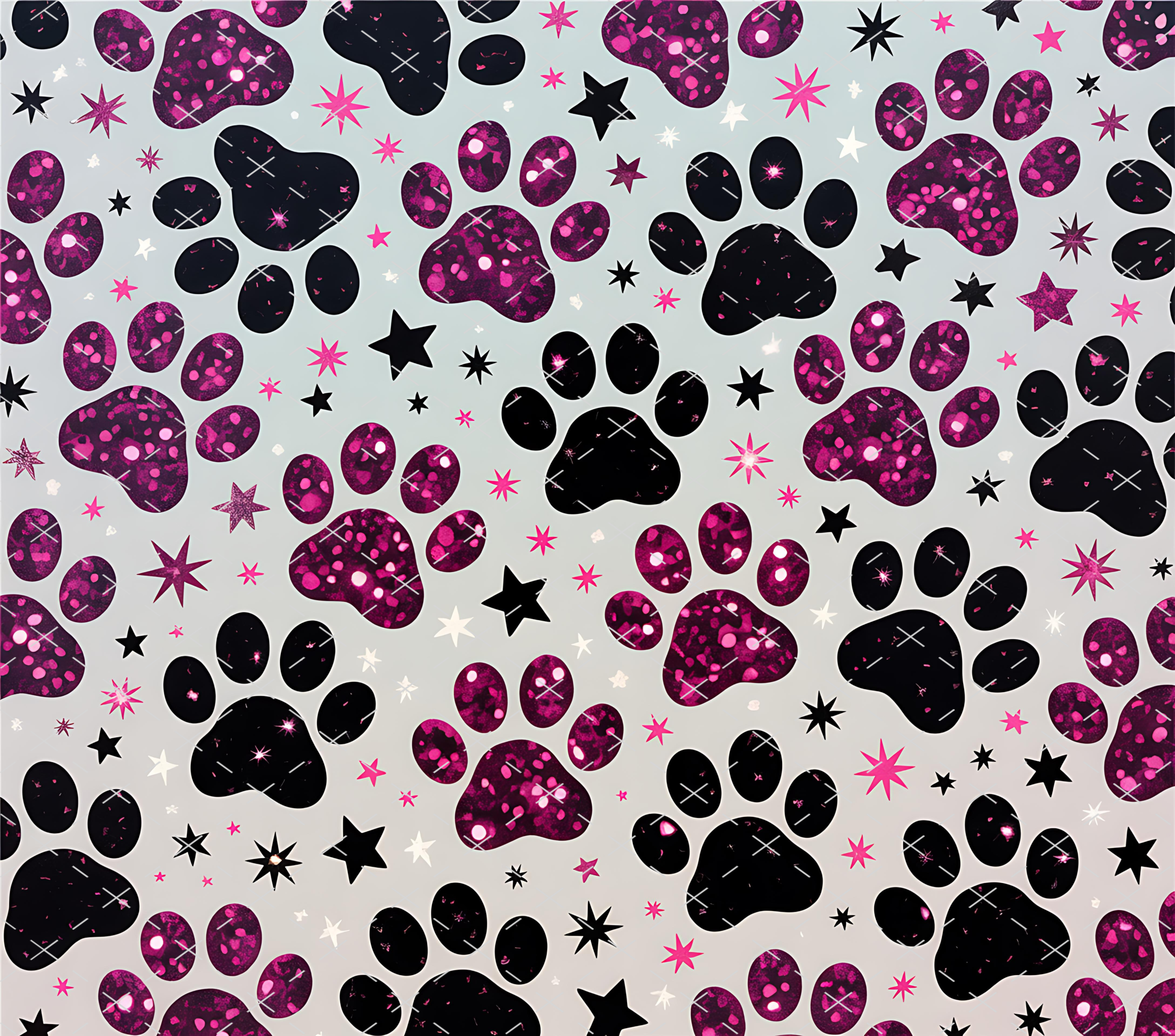 Pink Paw Print Stars: Cute Animal Pattern tumbler wrap 20oz PNG