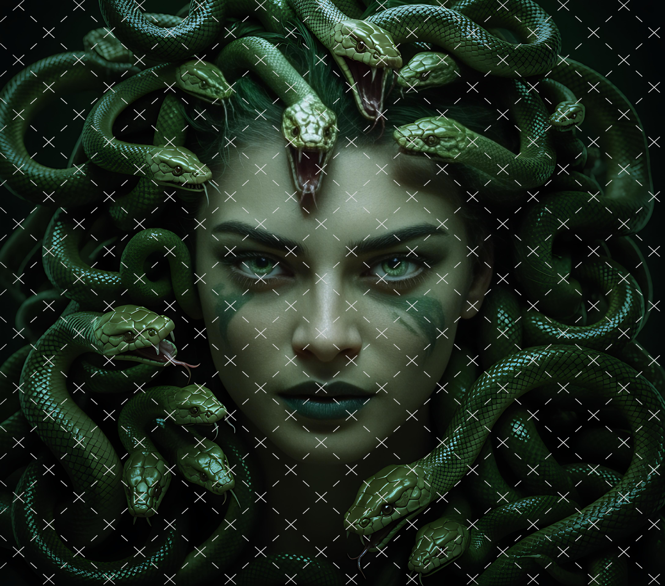 Medusa Tumbler Wrap: Green Mythology Goddess Design 20oz PNG (Digital Download)
