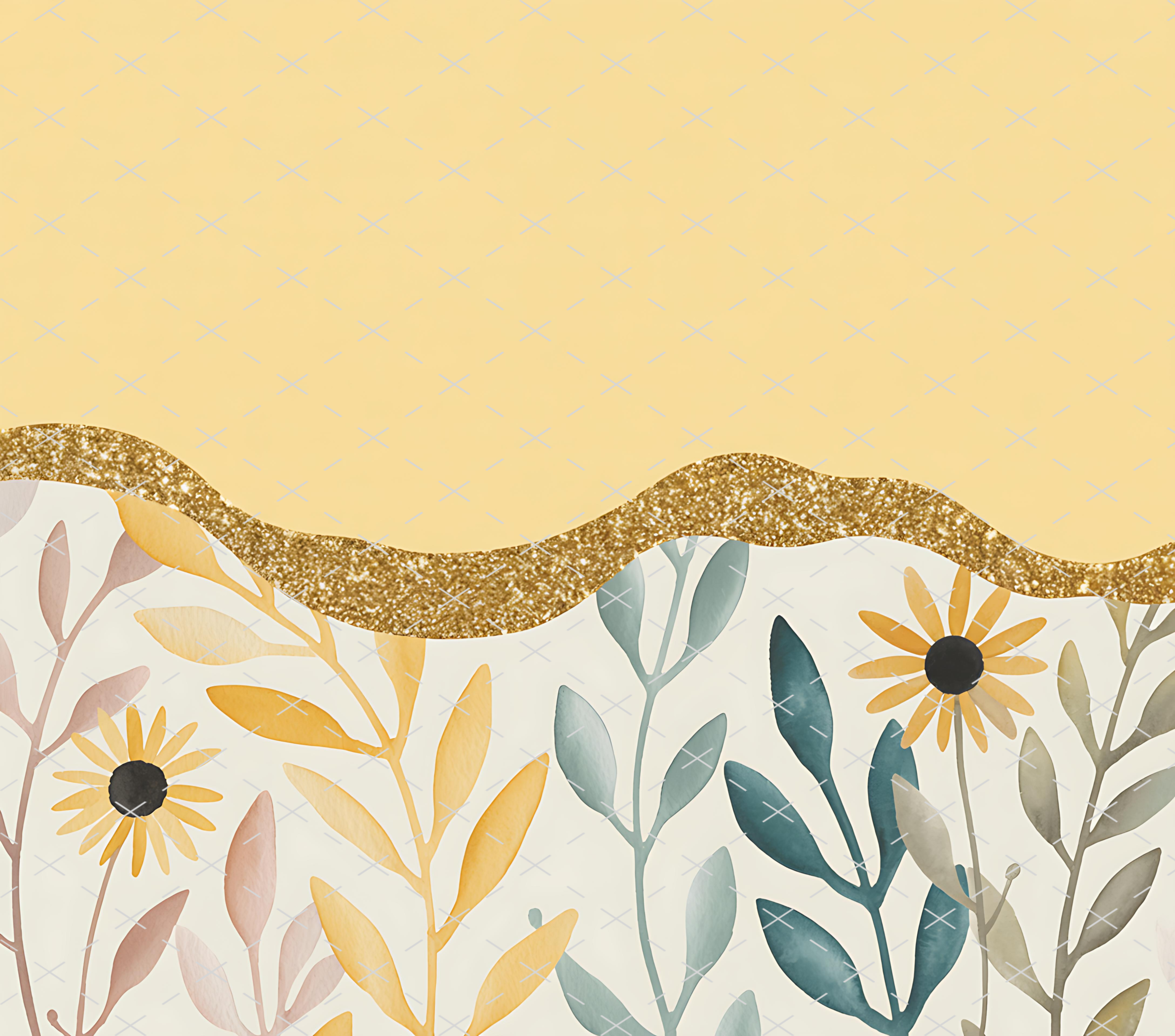 Pastel floral gold sparkle tumbler wrap 20oz PNG