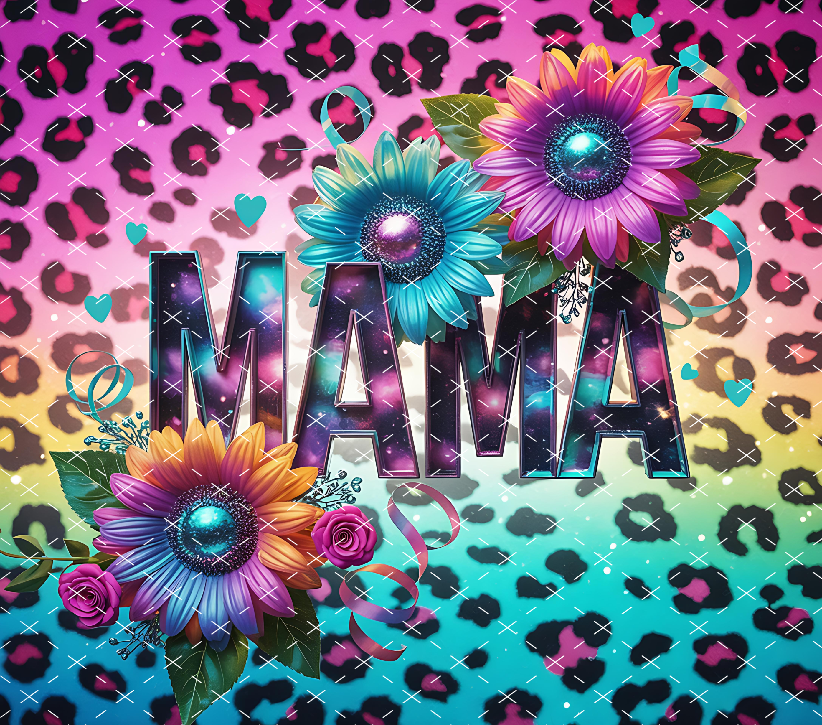 Sunflowers Mama Tumbler Wrap 20 oz Skinny Tumbler PNG Mama Sublimation Design Glitter Leopard Mom Life Seamless Mother's Day Tumbler Wrap