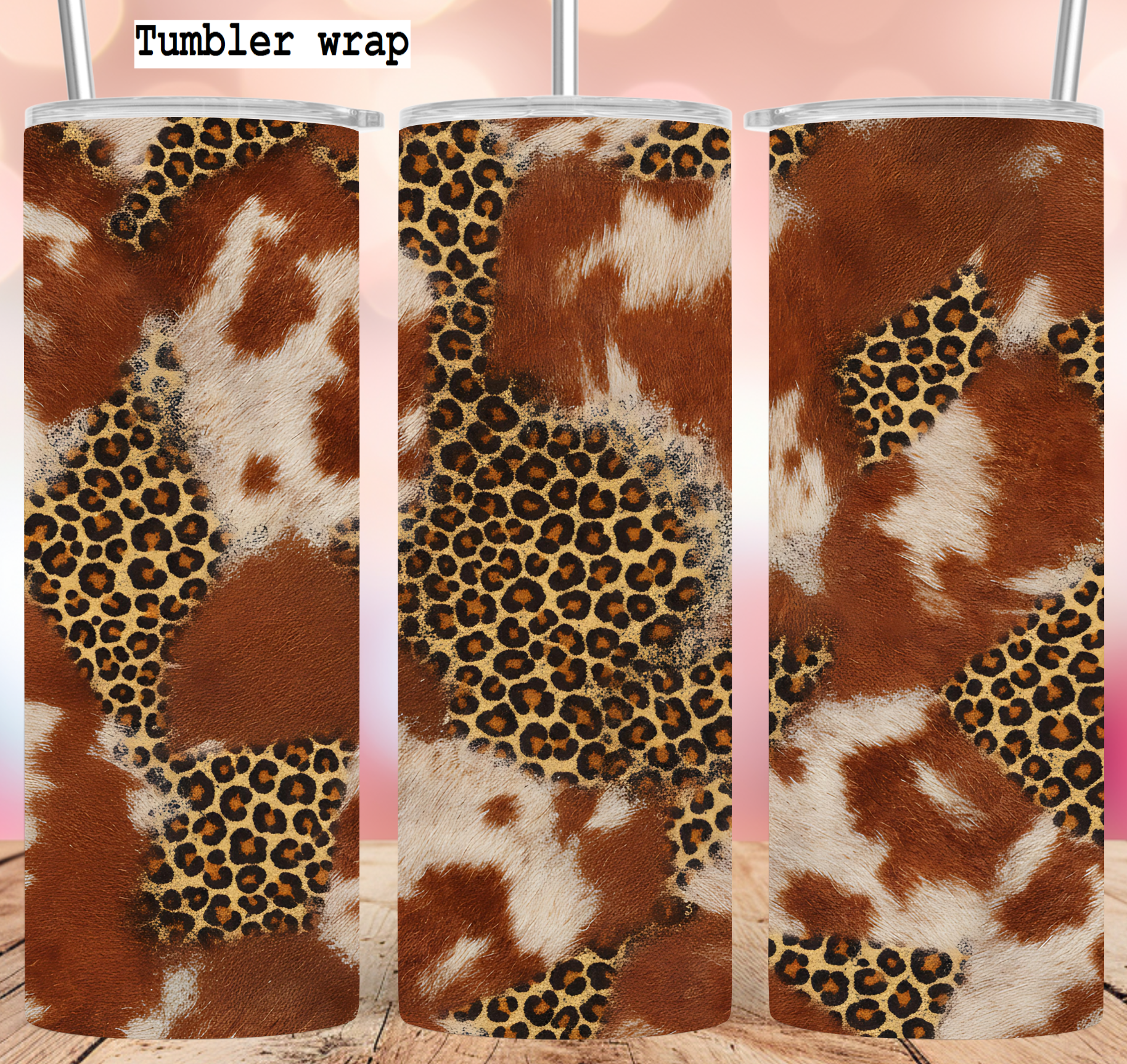 Rustic Cow Leopard Mix Pattern tumbler wrap 20oz PNG