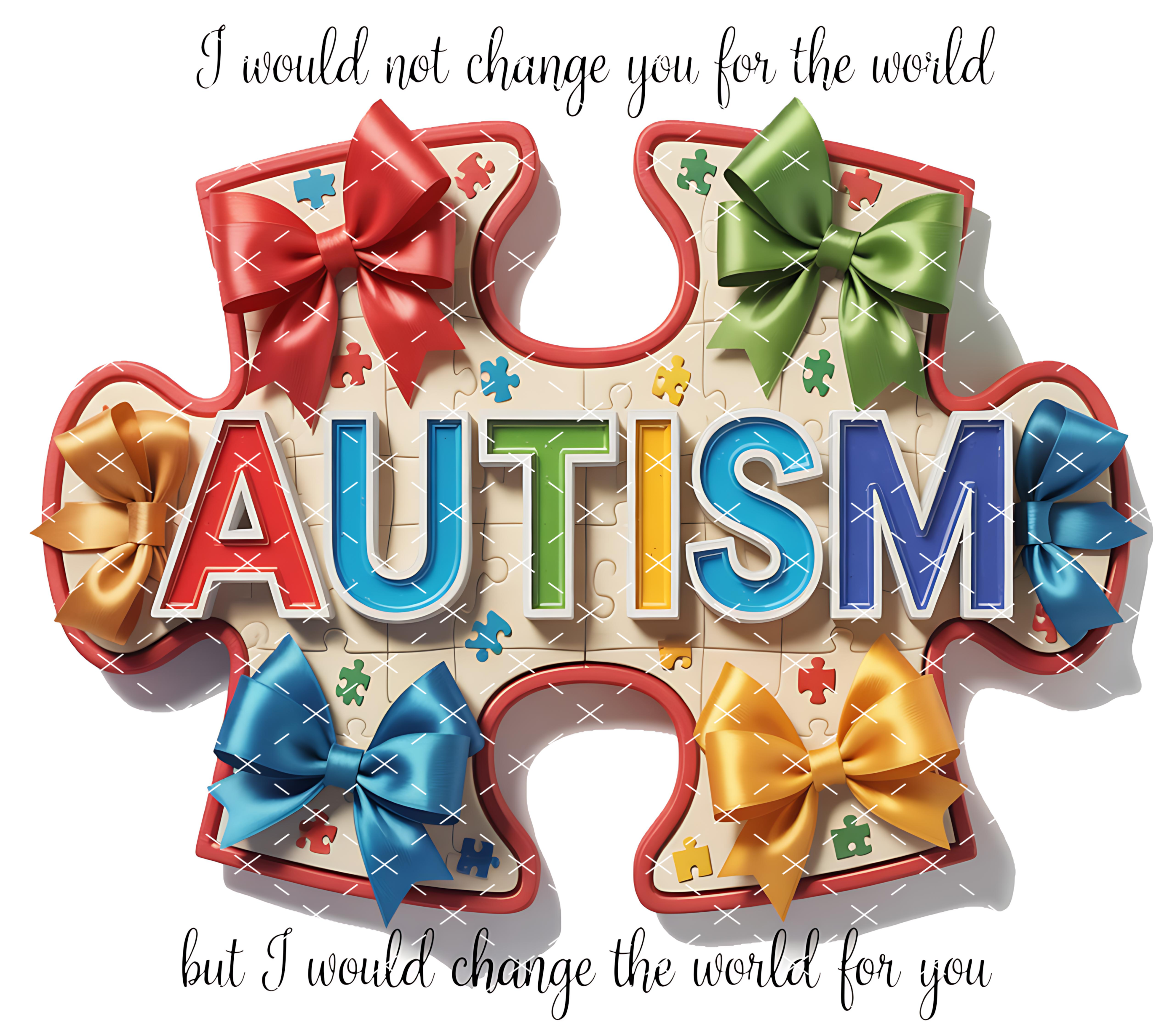 Autism Awareness Puzzle Bow: Inspirational Colorful Design tumbler wrap 20oz PNG