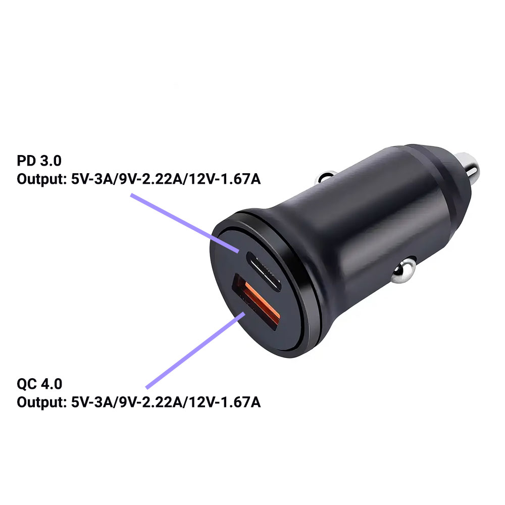 Dual-USB Car Charger Fast, 30W