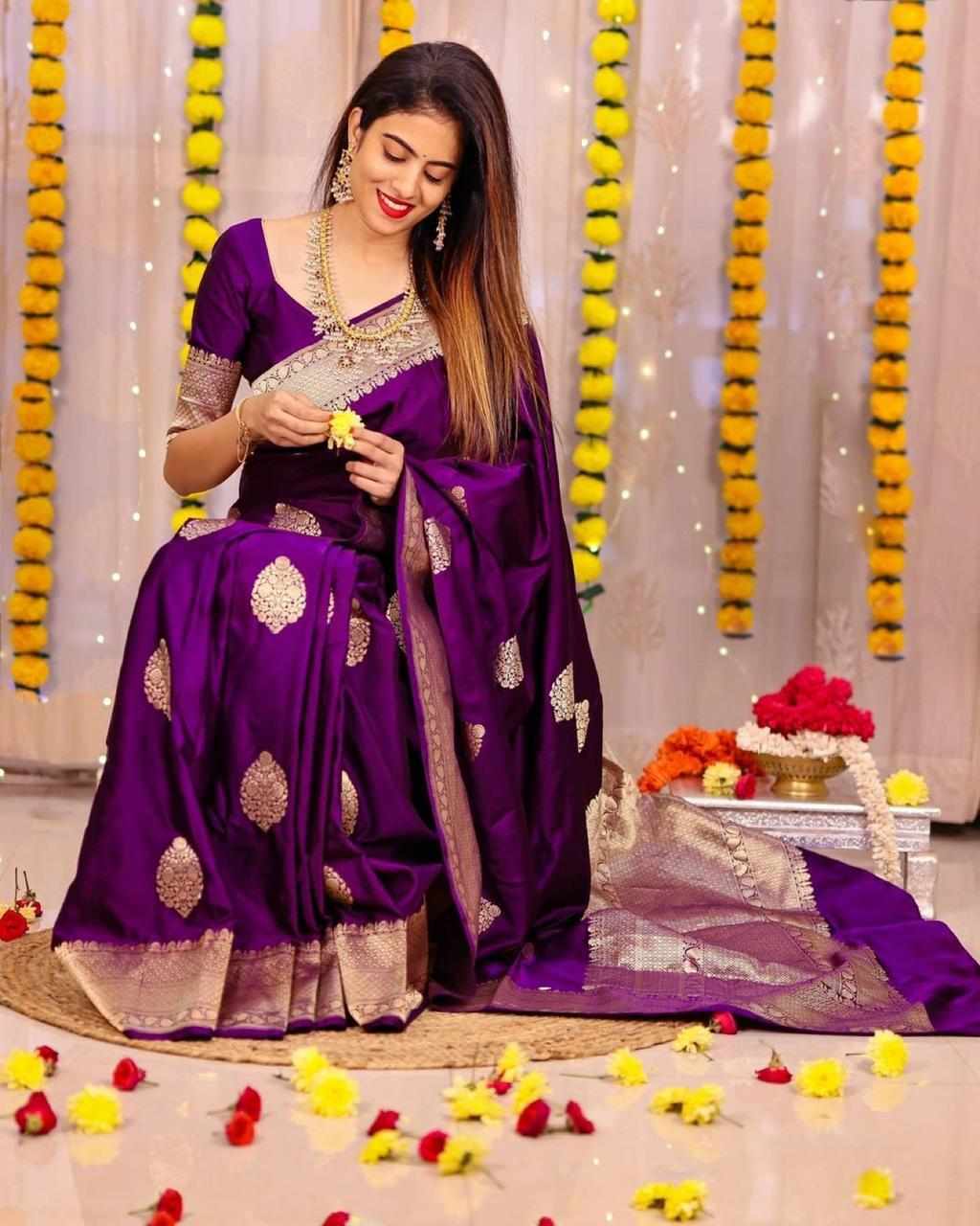 Purple Silk Saree with Designer Blouse