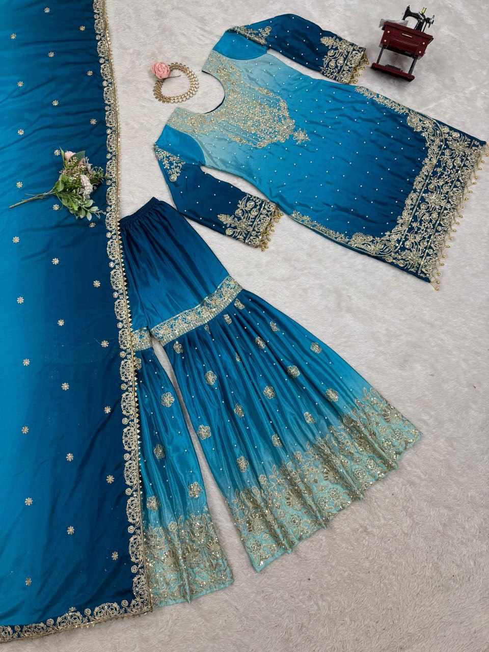 Blue Embroidered Traditional Dress