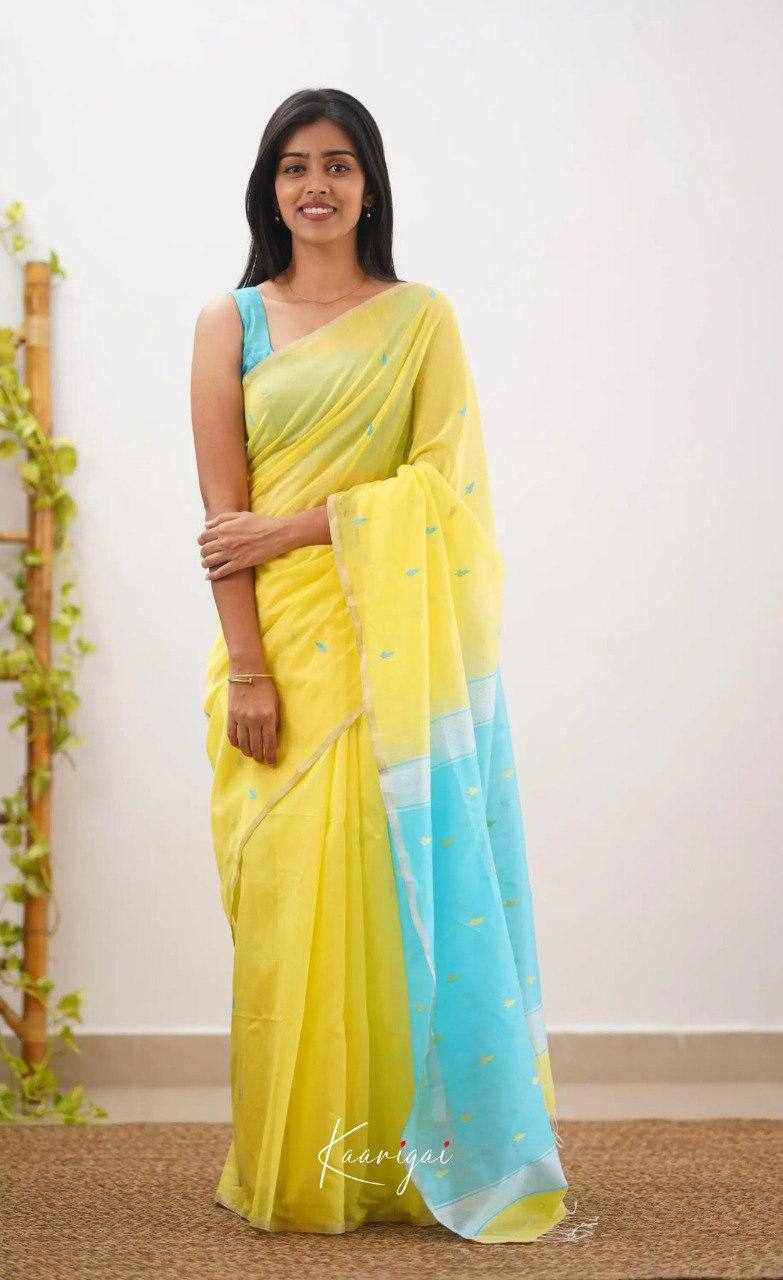 Yellow and Blue Handloom Saree