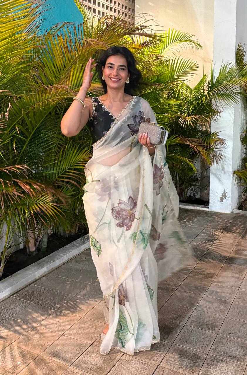 Floral Print Organza Saree
