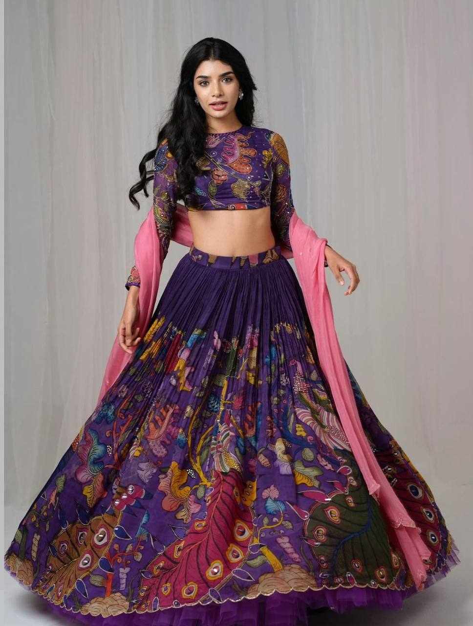 Purple Floral Embroidered Lehenga
