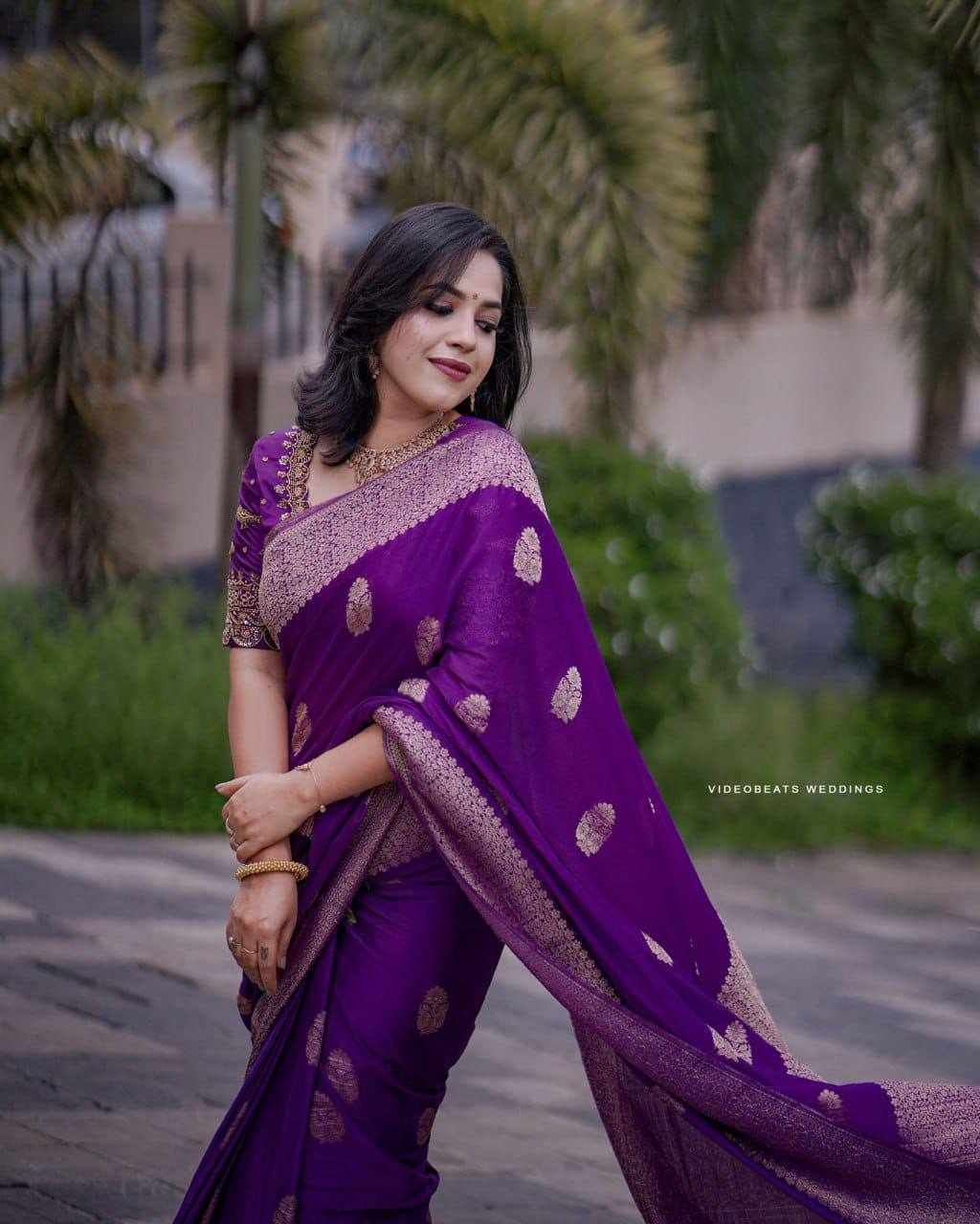 Purple Embroidered Saree