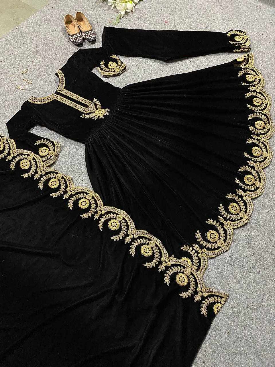 Black Velvet Embroidered Dress