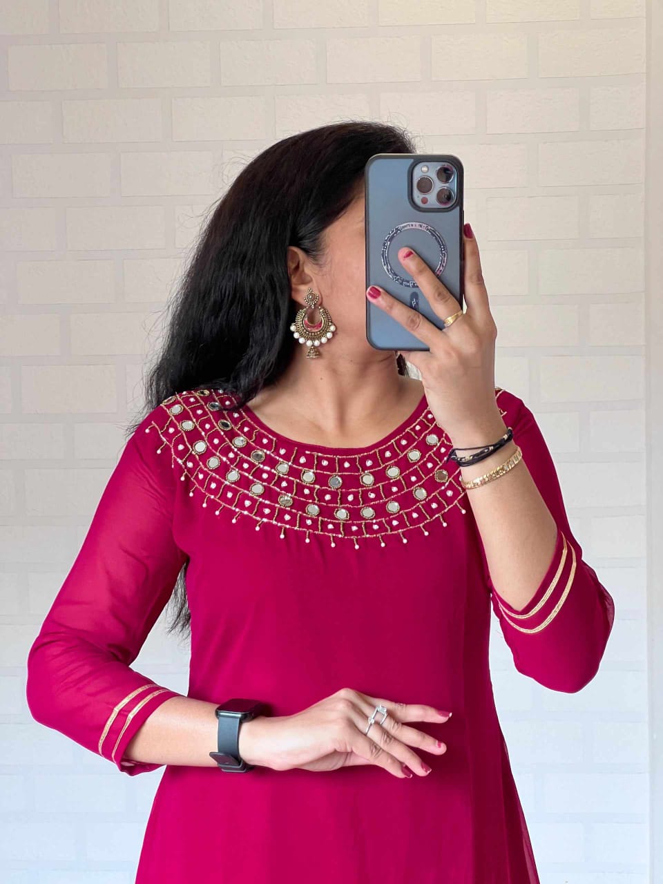 Embroidered Maroon Kurti