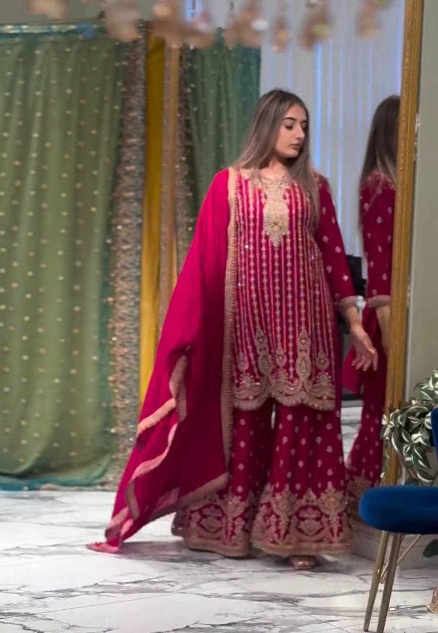 Traditional Embroidered Maroon Dress