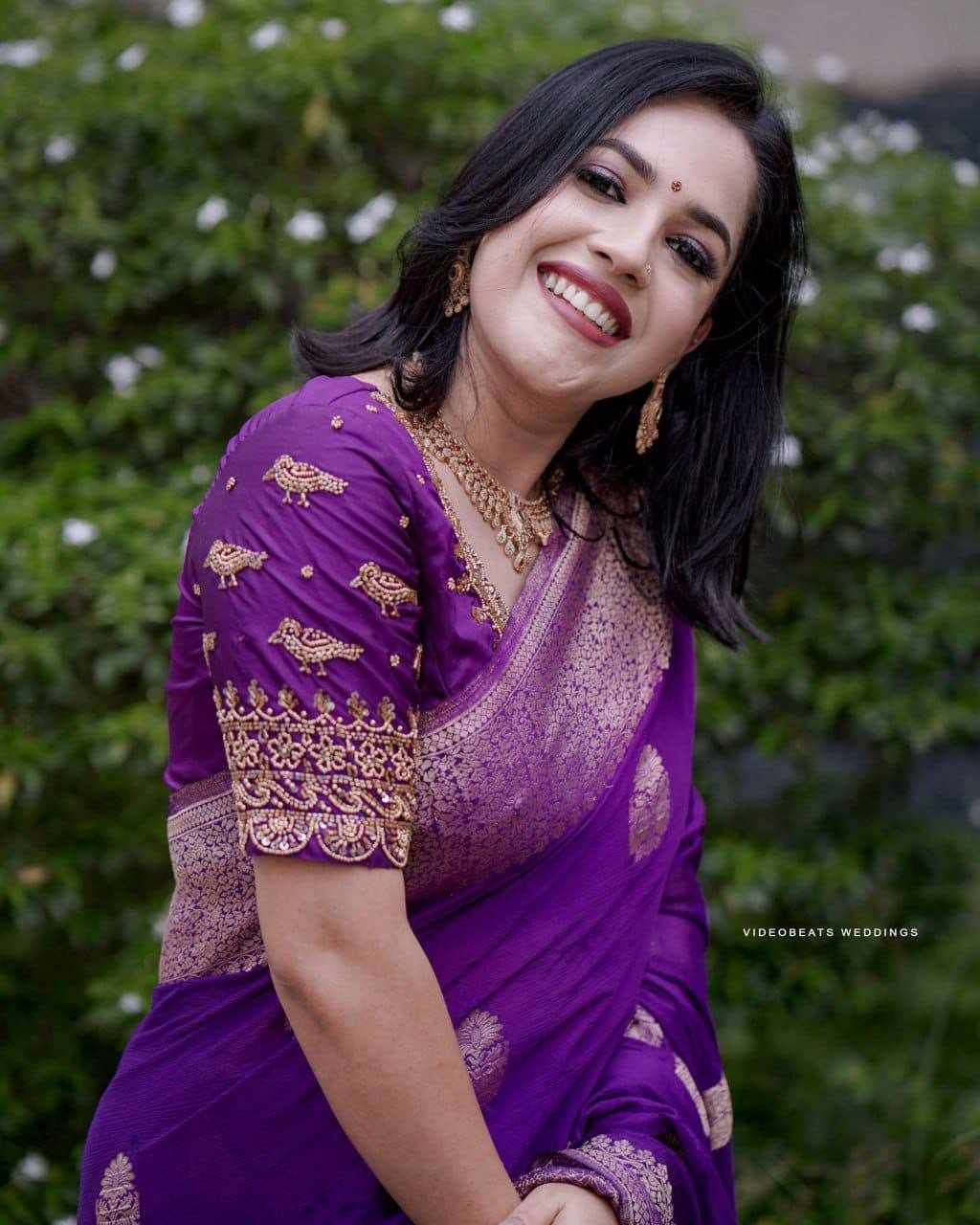 Purple Embroidered Saree
