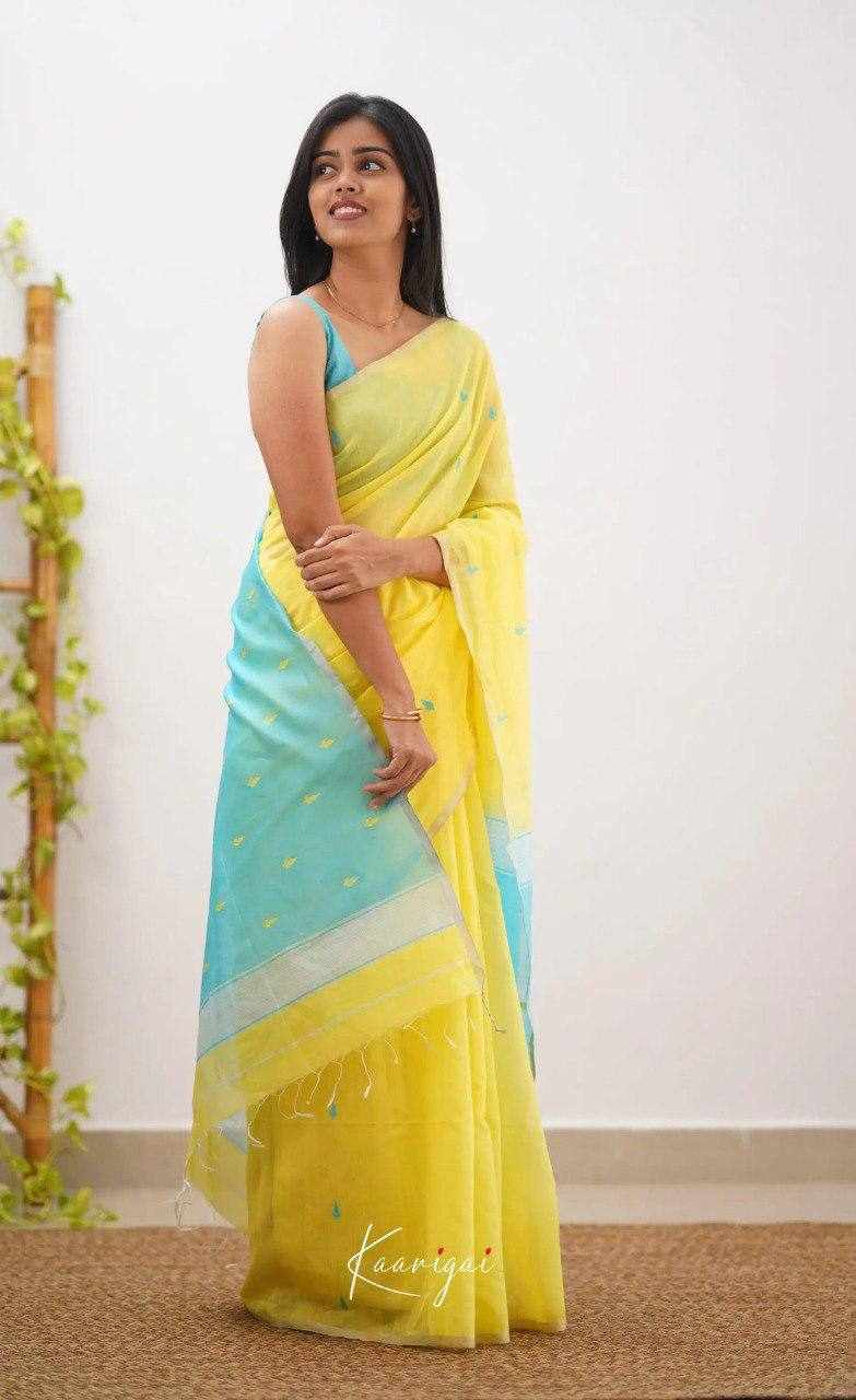 Yellow and Blue Handloom Saree