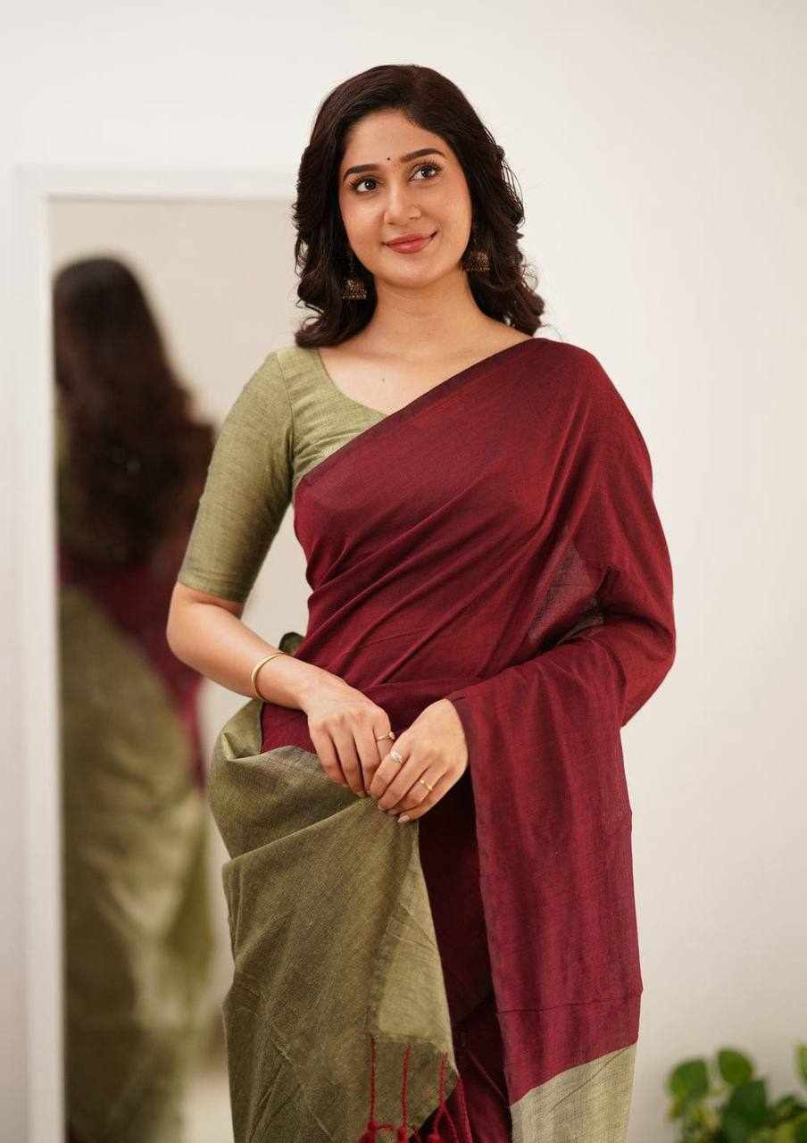 Elegant Maroon and Olive Green Saree