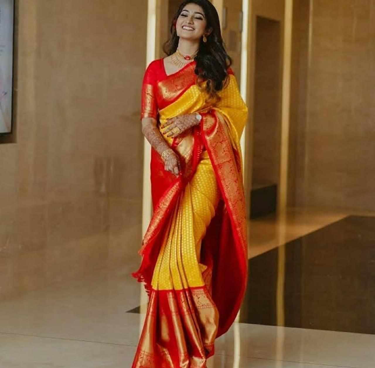 Traditional Red and Yellow Silk Saree