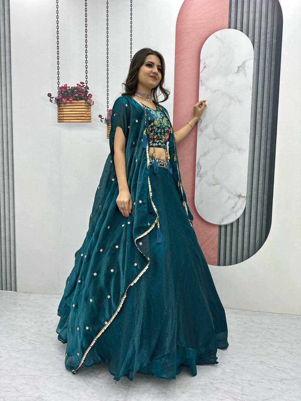 Teal Embroidered Lehenga Set
