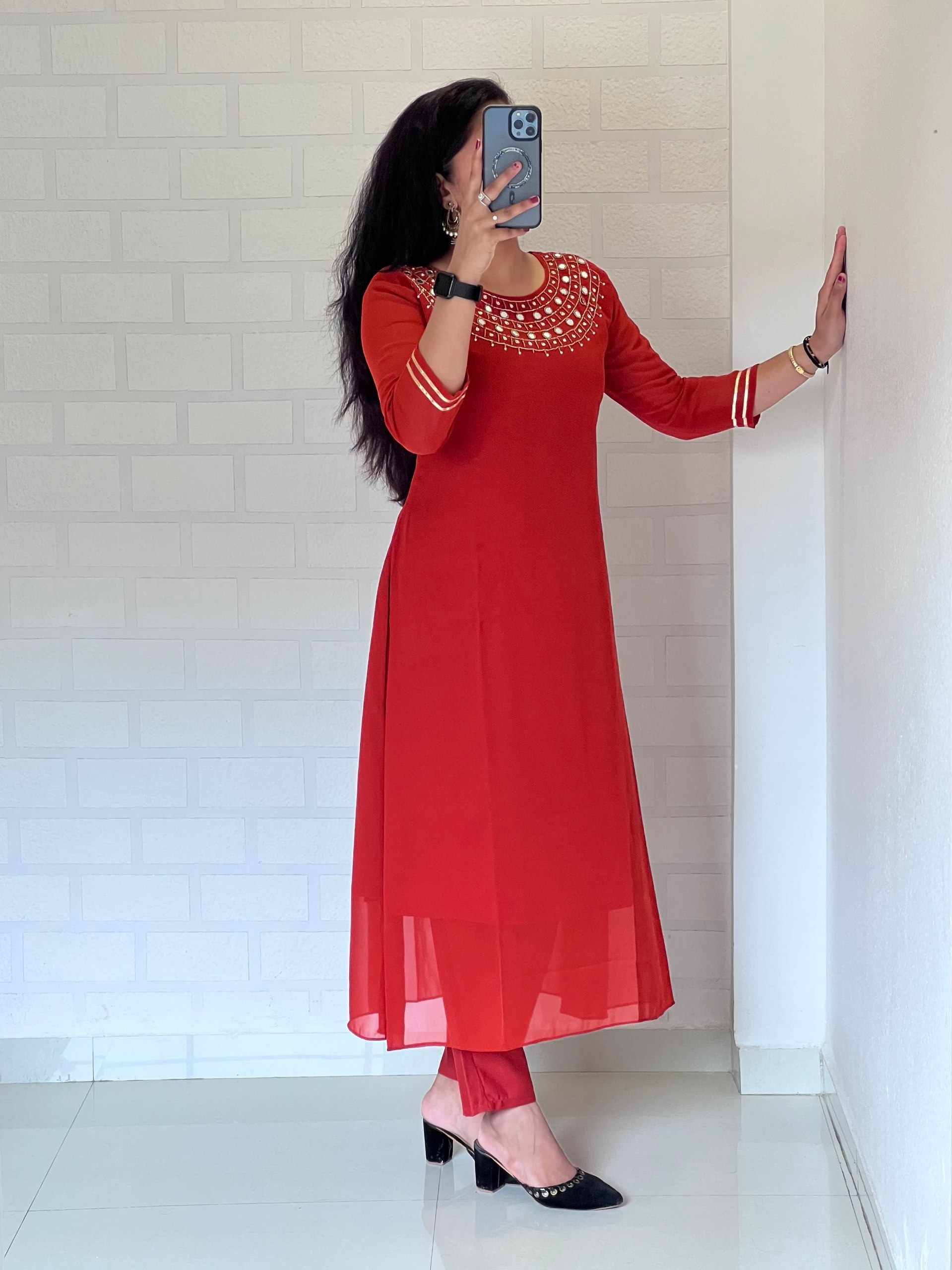 Embroidered Red Kurti
