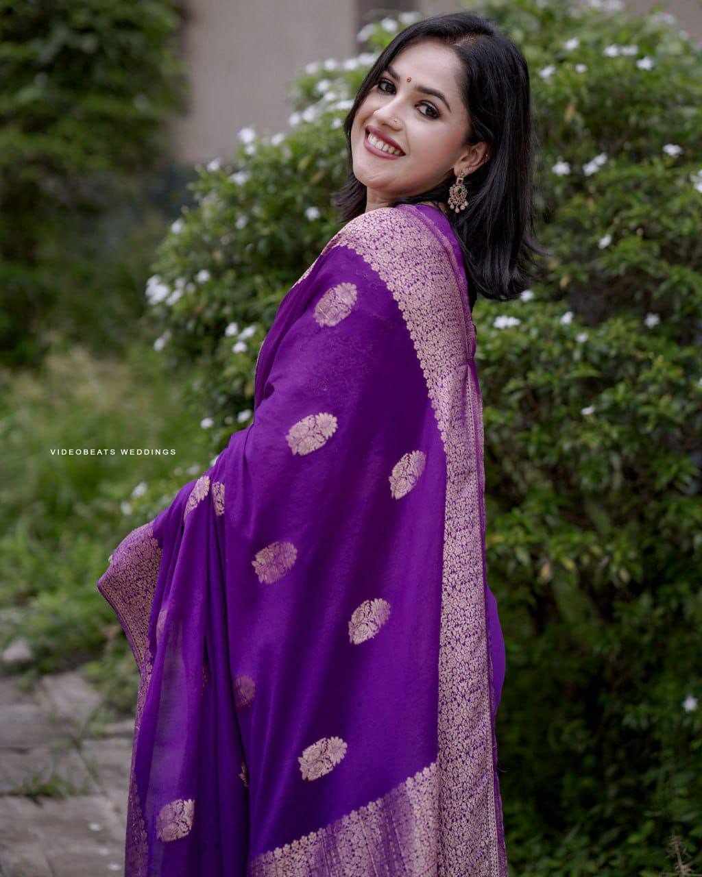 Purple Embroidered Saree
