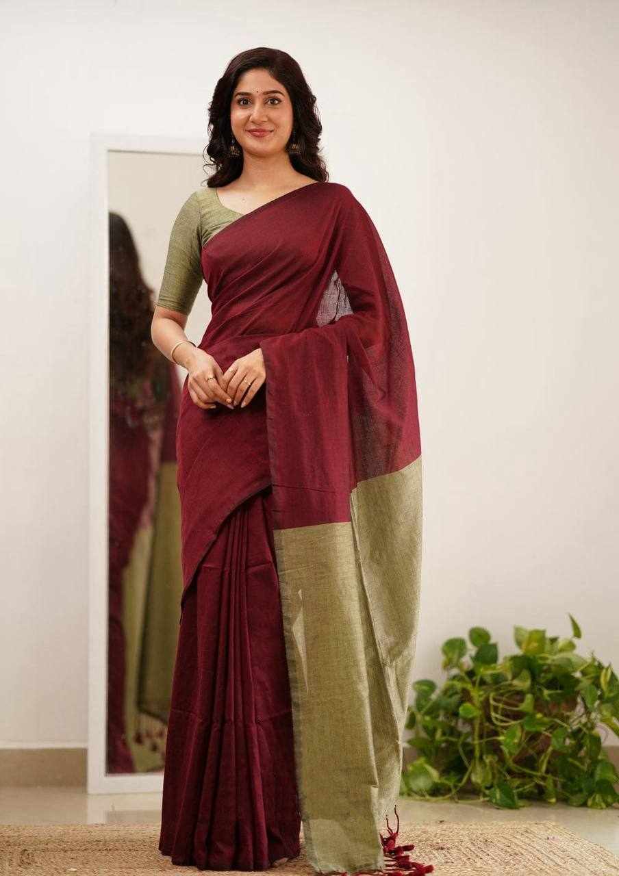 Elegant Maroon and Olive Green Saree