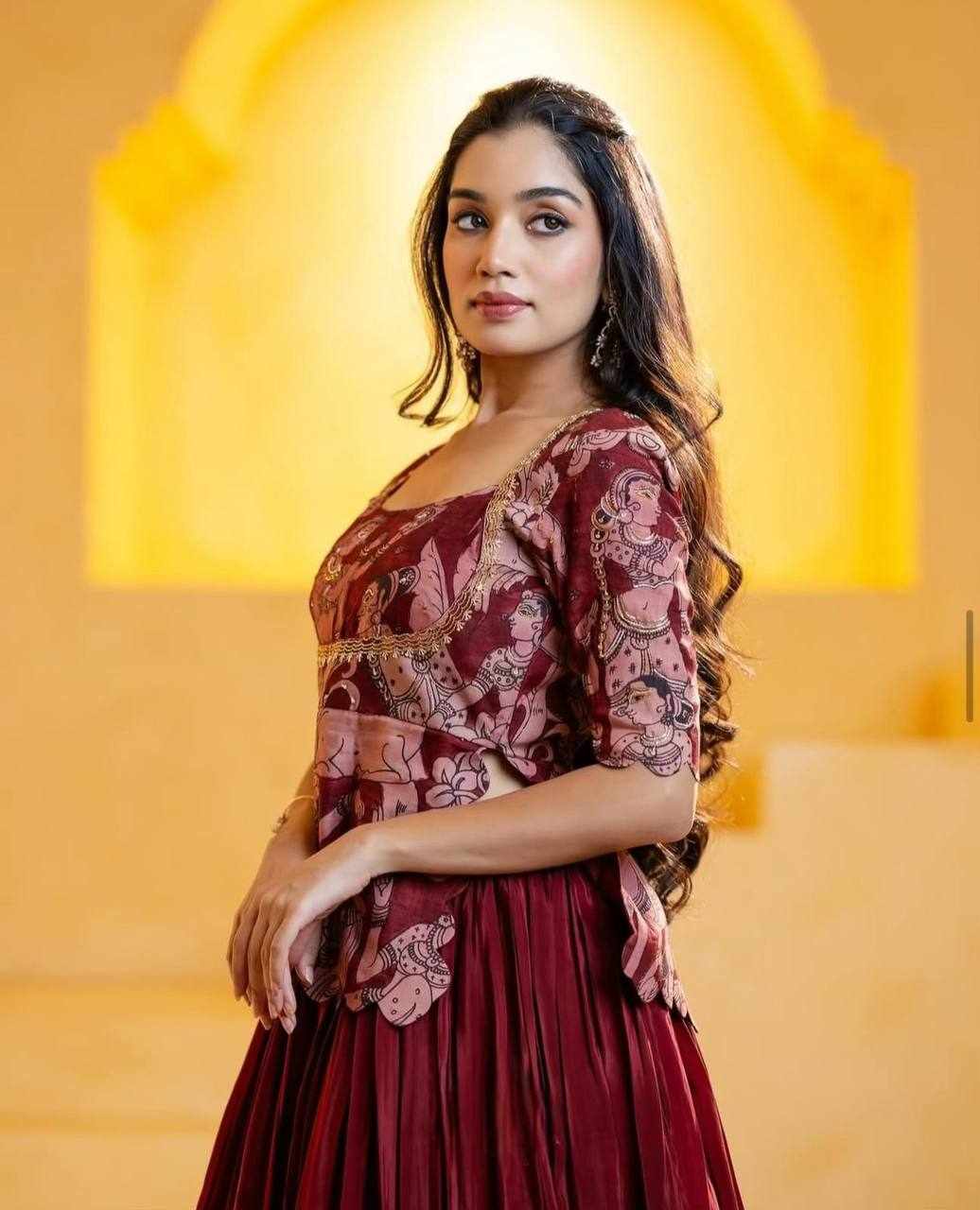 Elegant Maroon and Beige Gown