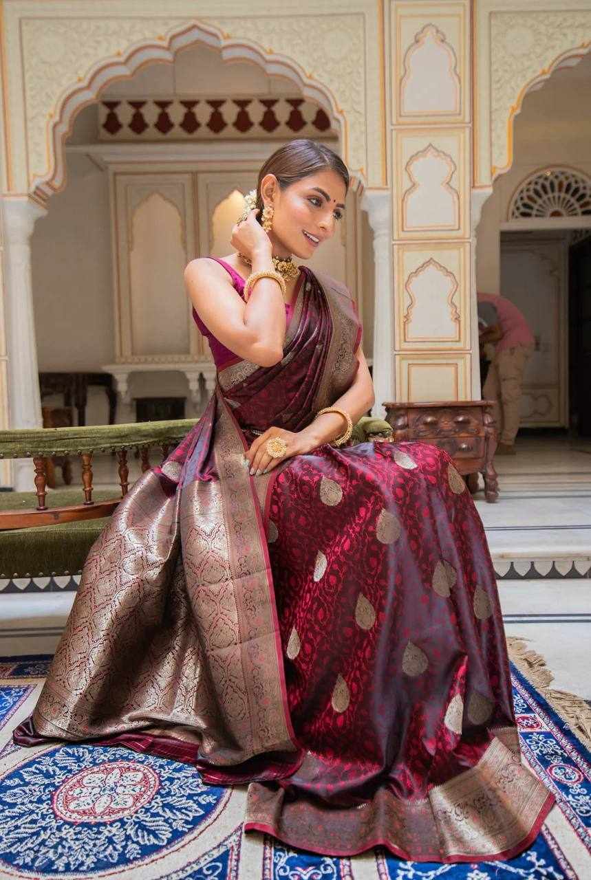 Maroon and Gold Banarasi Silk Saree