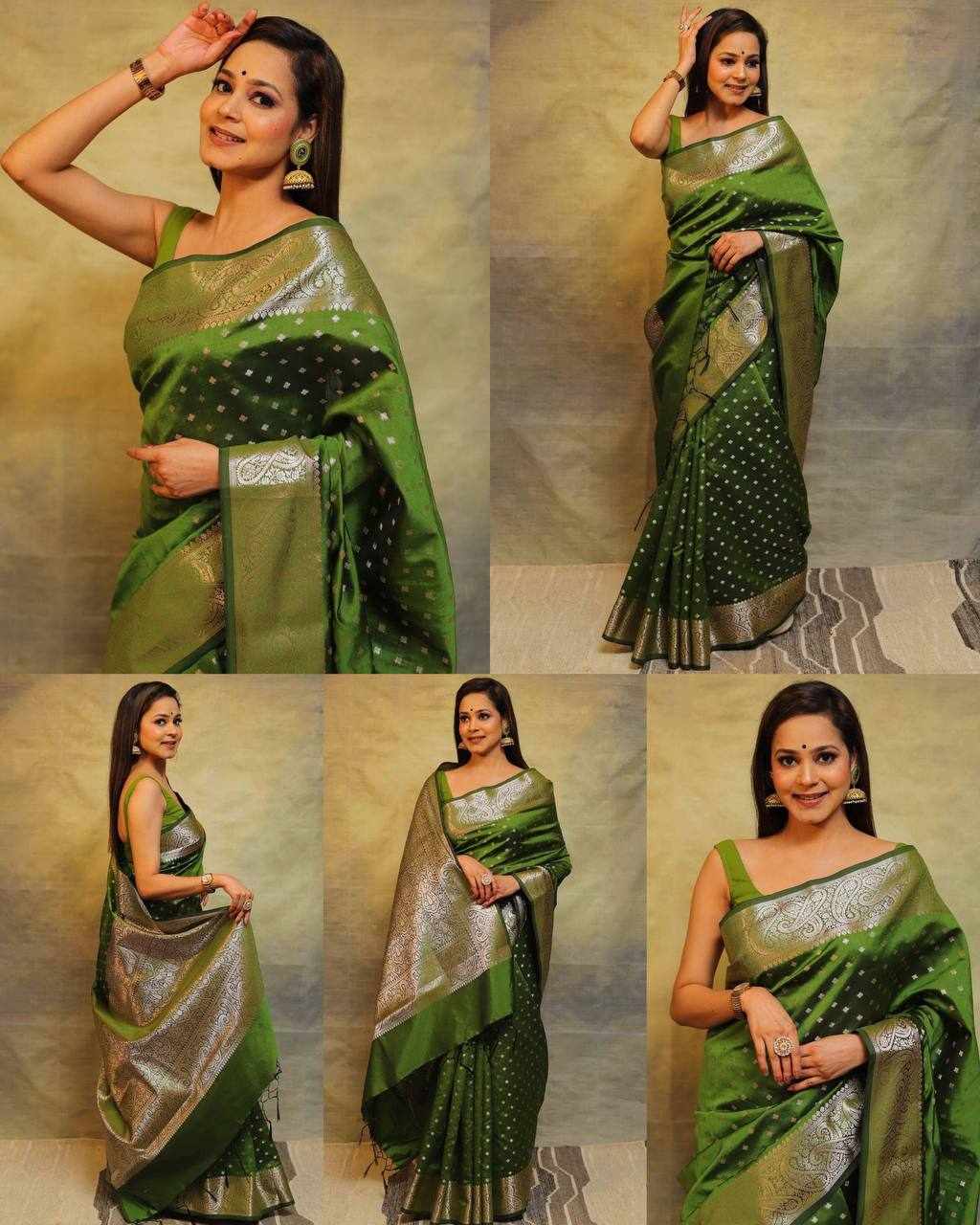 Green Silk Saree with Silver Zari Work