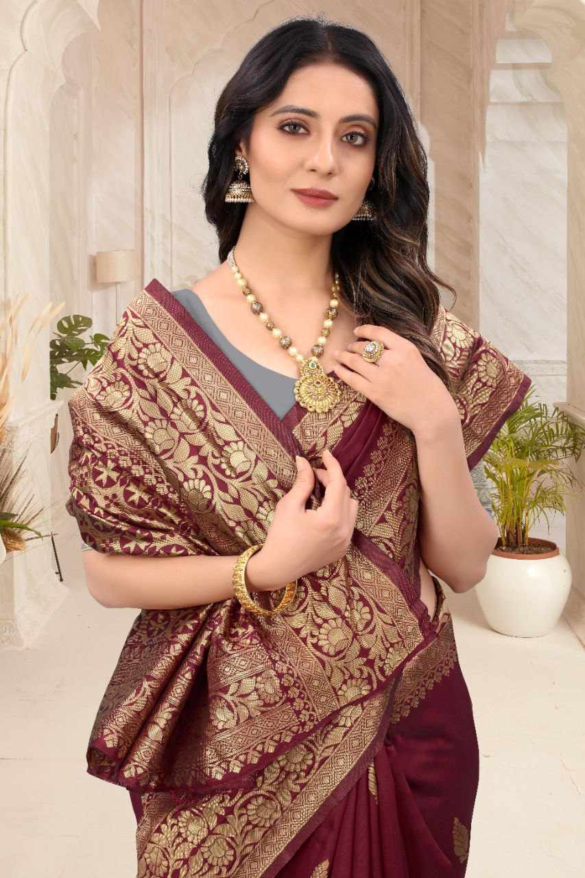 Maroon Banarasi Silk Saree