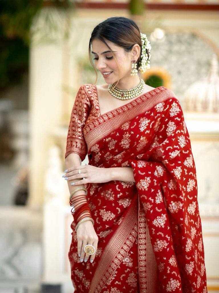 Traditional Red Embroidered Saree