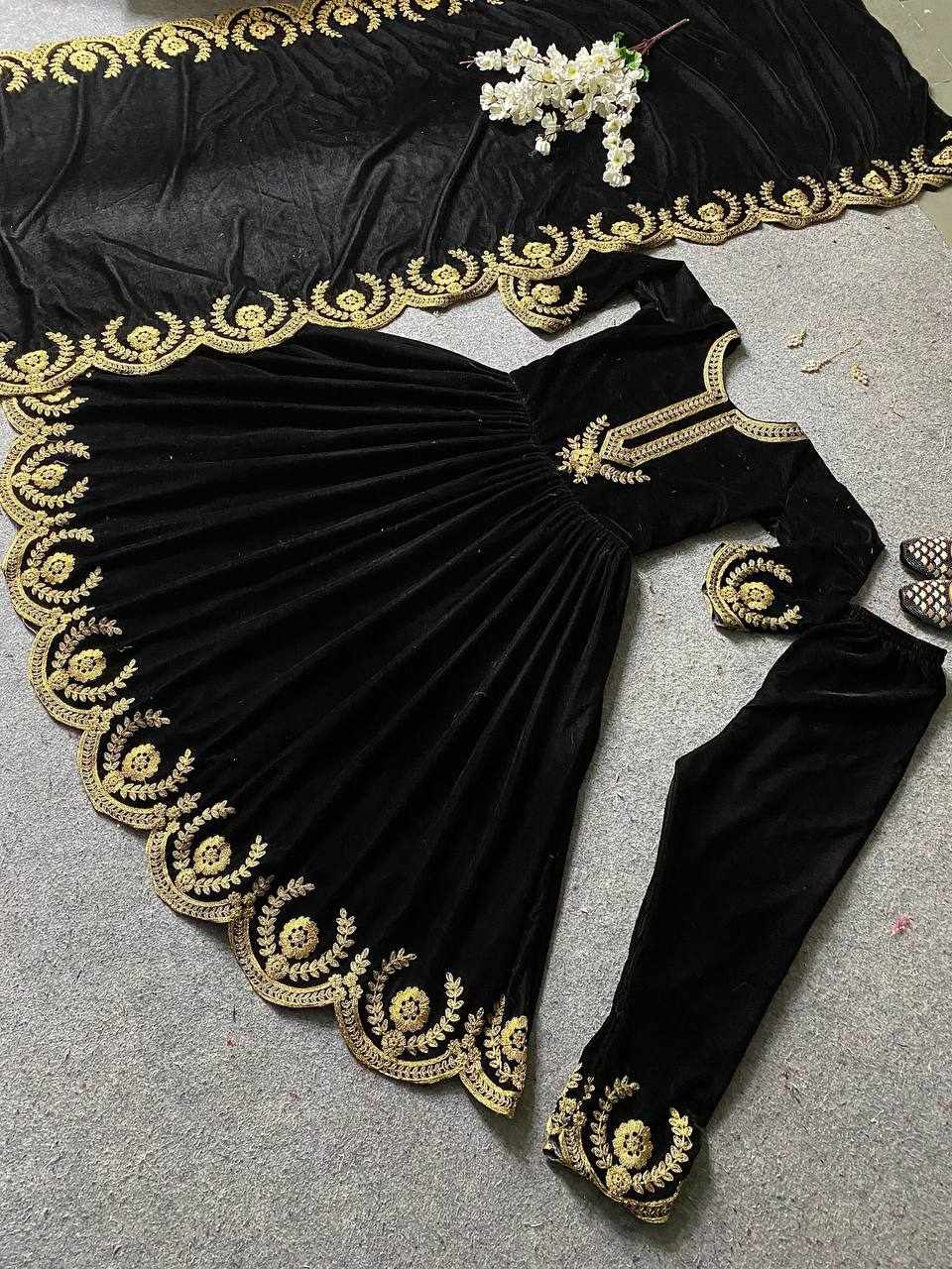 Black Velvet Embroidered Dress