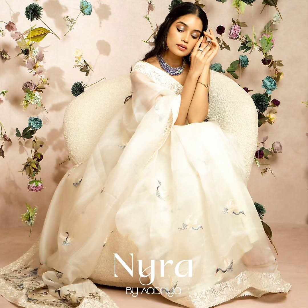 Elegant White Embroidered Saree