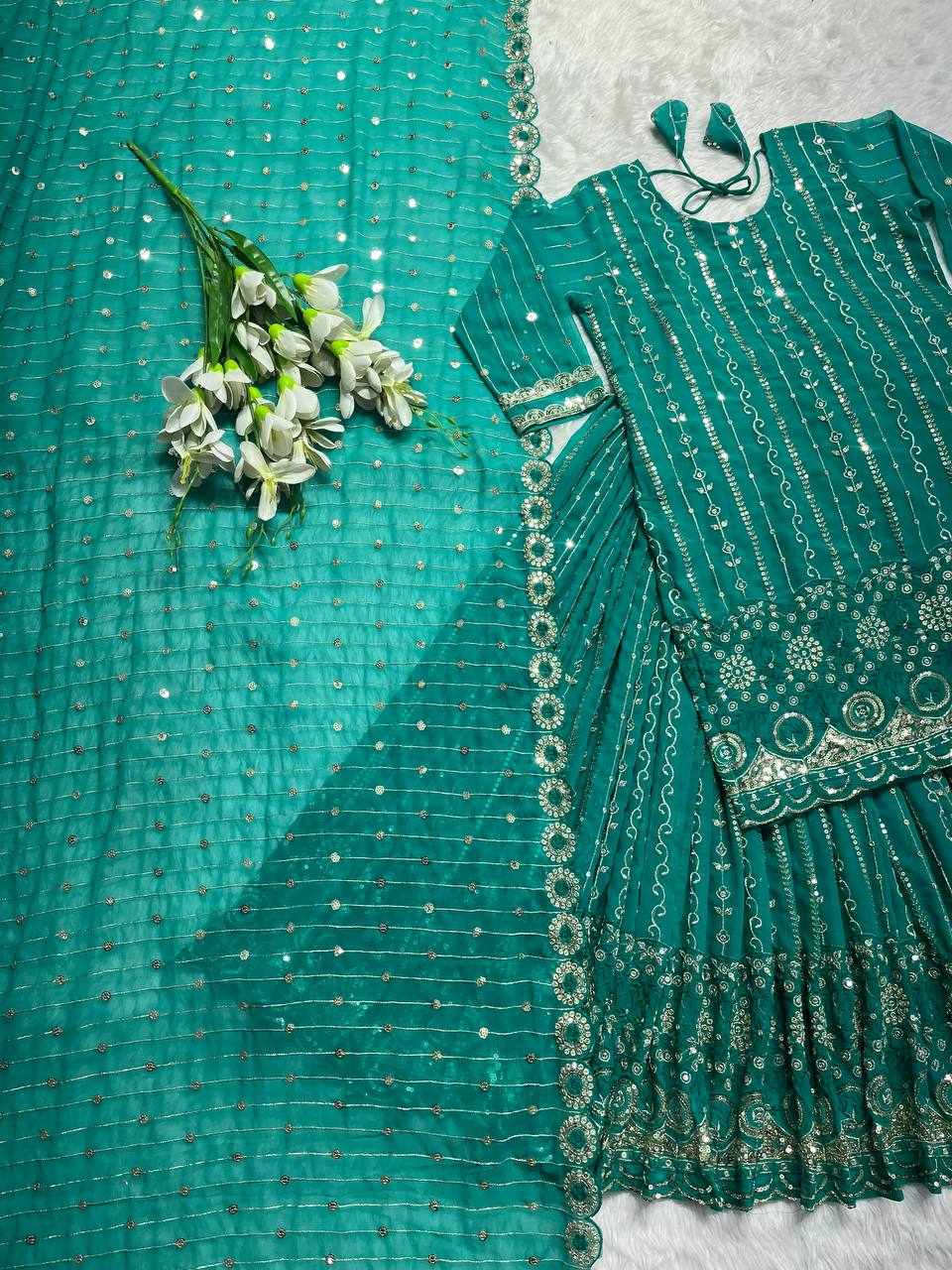 Teal Embroidered Lehenga Set