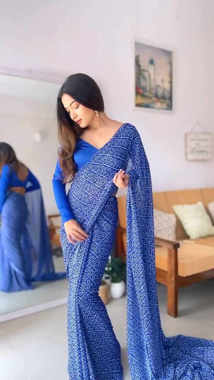 Blue Printed Saree