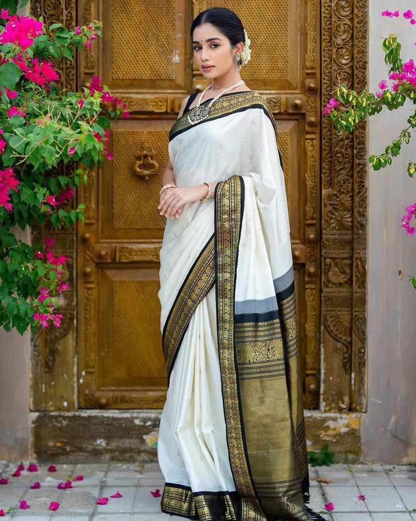 Elegant White Silk Saree
