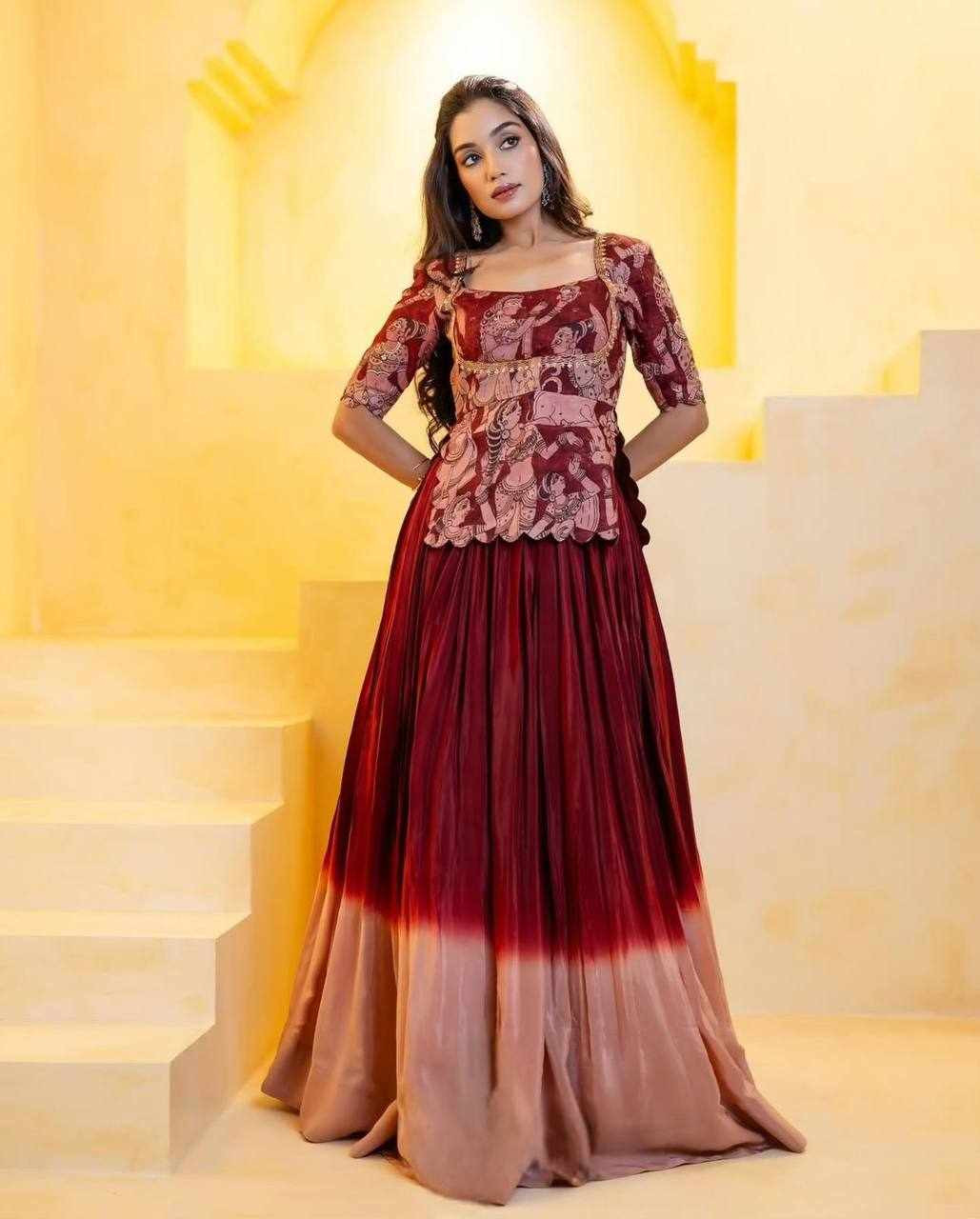 Elegant Maroon and Beige Gown