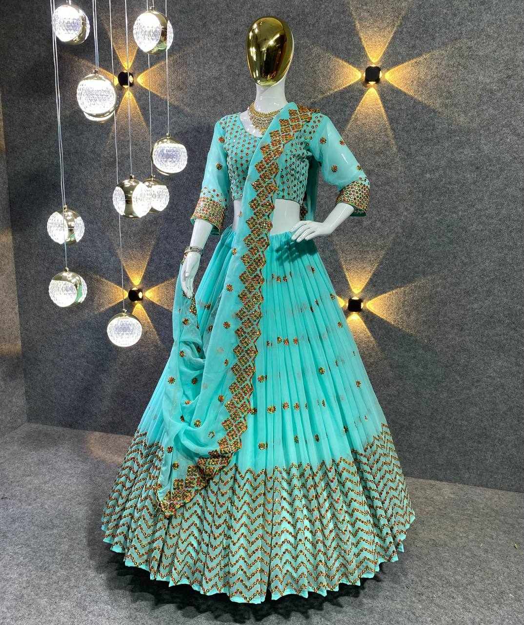 Aqua Blue Embroidered Lehenga Choli