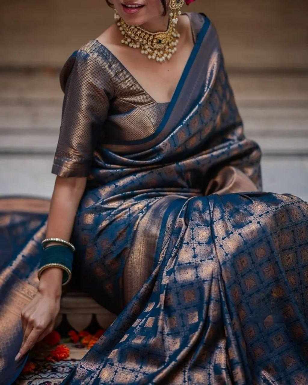 Blue and Gold Banarasi Silk Saree