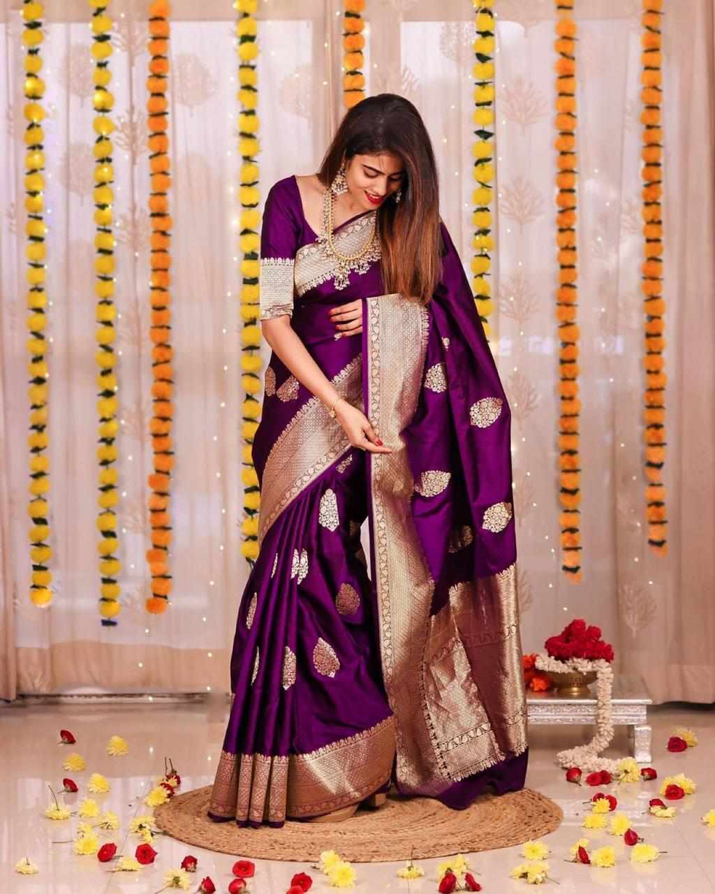 Purple Silk Saree with Designer Blouse