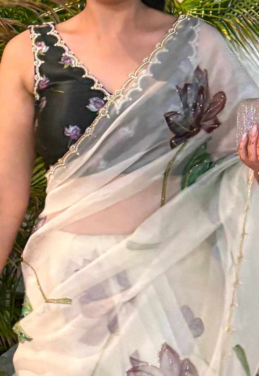 Floral Print Organza Saree