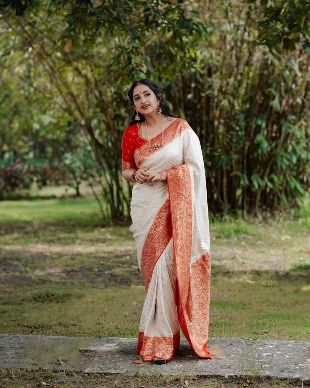 Elegant Cream and Rust Saree