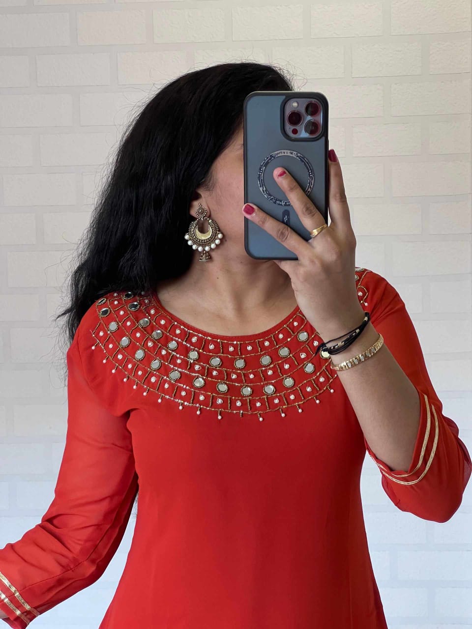 Embroidered Red Kurti