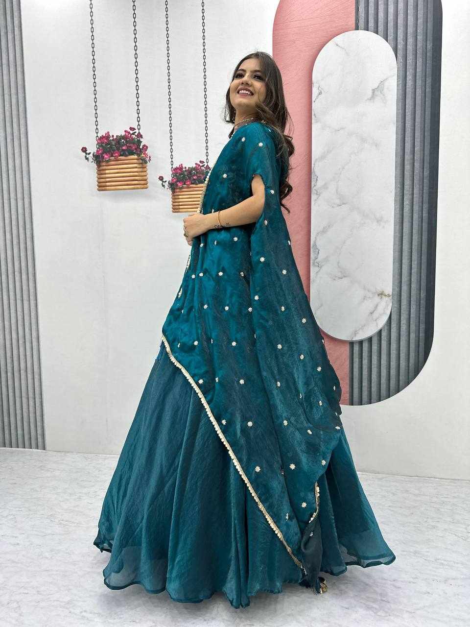 Teal Embroidered Lehenga Set