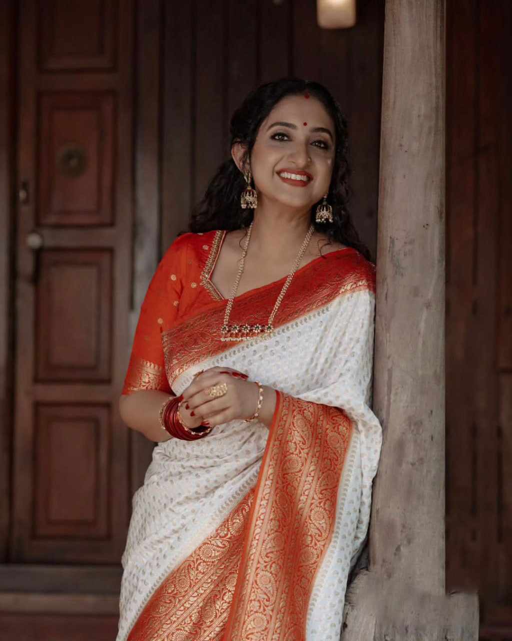 Elegant Cream and Rust Saree
