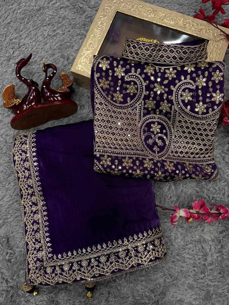 Embroidered Purple Saree