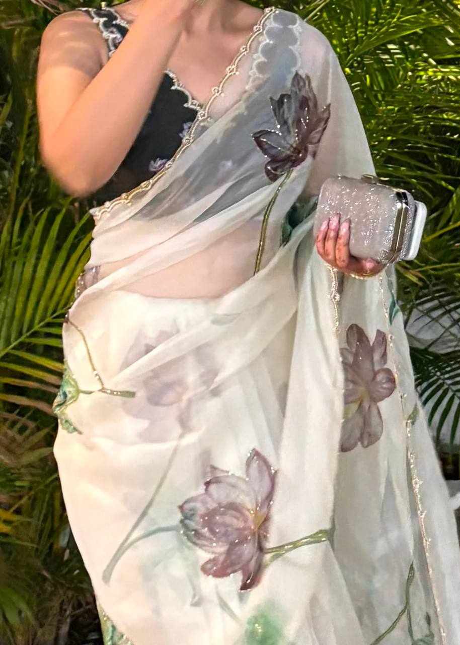 Floral Print Organza Saree