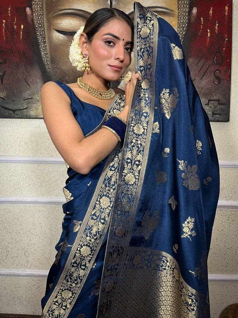 Navy Blue Banarasi Silk Saree